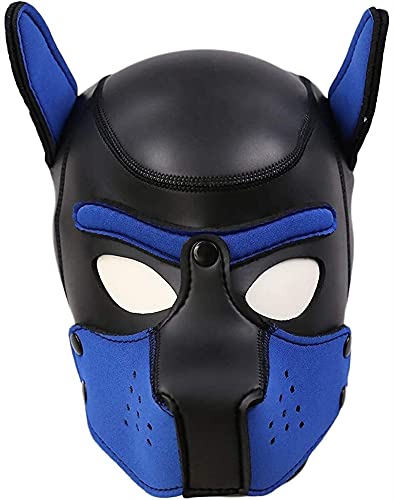 YiQin RWSX Hundemaske, Weiche Latex-Haustierspiel-Hundemaske mit den Ohren Welpenmasken-Hundemasken und abnehmbarer Mund for Halloween-Party (Color : Blue) von YiQin RWSX