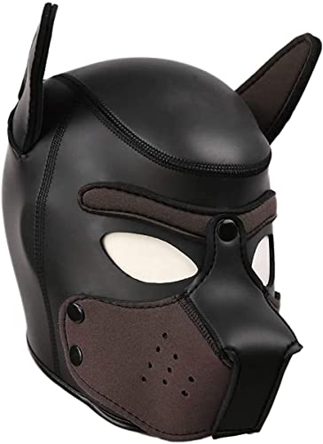 YiQin RWSX Weiche Latex-Hundemaske mit Ohren, Welpenmaske für Cosplay-Party-Maskerade Set, Freie Kombination (Maske Braun XL) von YiQin RWSX
