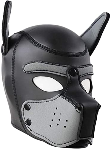 YiQin RWSX Weiche Latex-Hundemaske mit Ohren, Welpenmaske für Cosplay-Party-Maskerade Set, Freie Kombination (Maske Grau XL) von YiQin RWSX
