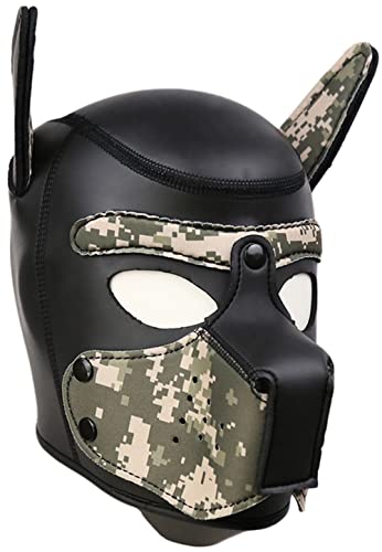 YiQin RWSX Weiche Latex-Hundemaske mit Ohren, Welpenmaske für Cosplay-Party-Maskerade Set, Freie Kombination (Maske Tarnfarbe XL) von YiQin RWSX