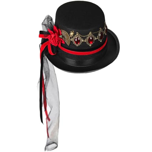 YiQinzcxg Flacher Steampunk Gothic Viktorianischer Halloween Frauen Kleine Krempe Fedoras Bühnenauftritte von YiQinzcxg