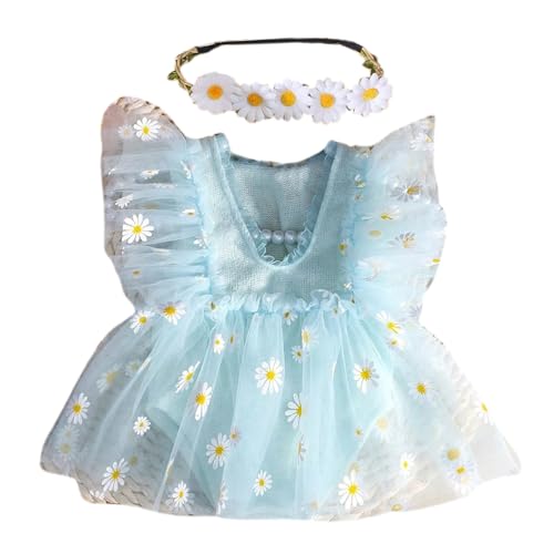 YiQinzcxg Fotoshooting Requisiten Für Baby Mädchen Dusche Outfit Neugeborenes Kostüm Gänseblümchen Stirnband Prinzessin Spitzenkleid Fotografie Kleidung von YiQinzcxg