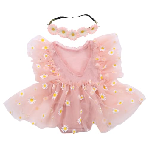 YiQinzcxg Fotoshooting Requisiten Für Baby Mädchen Dusche Outfit Neugeborenes Kostüm Gänseblümchen Stirnband Prinzessin Spitzenkleid Fotografie Kleidung von YiQinzcxg