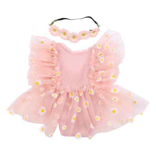 YiQinzcxg Fotoshooting Requisiten Für Baby Mädchen Dusche Outfit Neugeborenes Kostüm Gänseblümchen Stirnband Prinzessin Spitzenkleid Fotografie Kleidung von YiQinzcxg