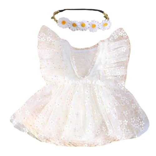 YiQinzcxg Fotoshooting Requisiten Für Baby Mädchen Dusche Outfit Neugeborenes Kostüm Gänseblümchen Stirnband Prinzessin Spitzenkleid Fotografie Kleidung von YiQinzcxg