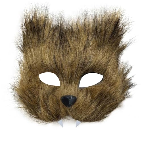 YiQinzcxg Tiermaske Mit Zähnen Maskerade Kostüm Brillen Pelzige Katzen Halbes Gesicht Für Erwachsene Maskerade Halloween Party Cosplay von YiQinzcxg