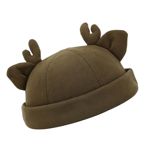 YiQinzcxg Vintage Weihnachtsmütze Lässiger Randloser Verstellbares Geweih Ohren Totenkopf Rentierhorn Für Damen Und Herren von YiQinzcxg