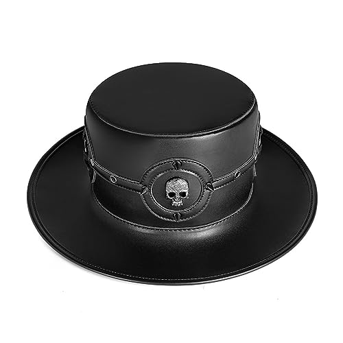 YiQinzcxg Vintage viktorianischer flacher Hut Steampunk Runde Kappe Show Kopfbedeckung Maskerade Zubehör Rollenspiel Gentleman Hut Unisex Hut Halloween Kostüm Zubehör Cosplay Hut Gothic Skull Hut von YiQinzcxg