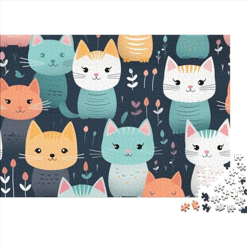 Cartoon Cat 1000 Teile Puzzle Für Erwachsene Geeignet Pattern of Cartoon Cat Holzpuzzle Familienspaß Lernspielzeug 1000pcs (75x50cm) von YiWanLiu