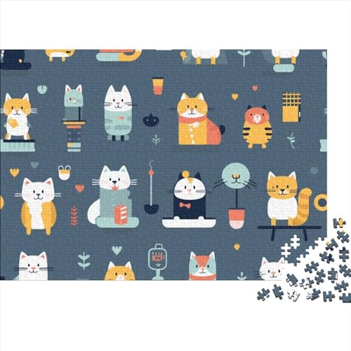 Cartoon Cat 1000 Teile Puzzle Für Kinder Und Erwachsene Ab 14 Jahren Pattern of Cartoon Cat Holzpuzzle Herausfordernd Denkspielzeug 1000pcs (75x50cm) von YiWanLiu