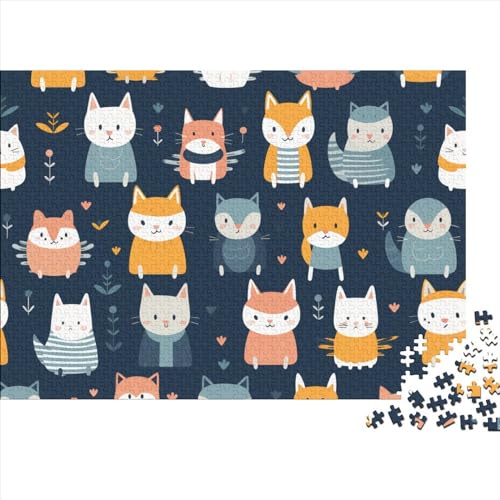 Cartoon Cat 500 Teile Puzzle Für Kinder Und Erwachsene Ab 14 Jahren Pattern of Cartoon Cat Holzpuzzle Herausfordernd Denkspielzeug 500pcs (52x38cm) von YiWanLiu