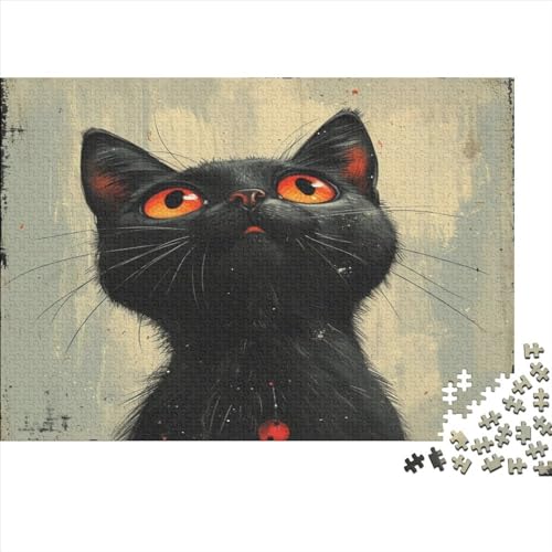 Cat 1000 Teile Puzzle Für Kinder Und Erwachsene Ab 14 Jahren Black Cat Holzpuzzle Herausfordernd Denkspiel 1000pcs (75x50cm) von YiWanLiu