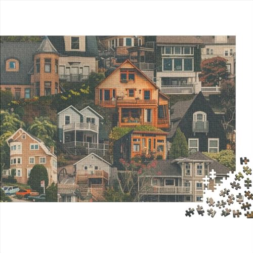 Colorful Buildings 1000-teiliges Puzzle Für Erwachsene Colorful Town Holzpuzzle 1000pcs (75x50cm) von YiWanLiu