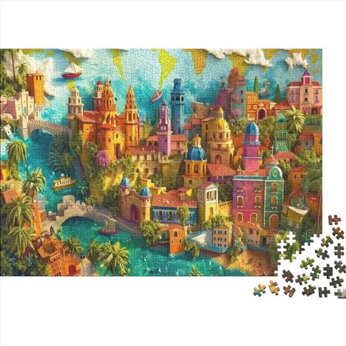 Colorful Buildings 300 Teile Puzzle Für Erwachsene Colorful Town Holzpuzzle 300pcs (40x28cm) von YiWanLiu