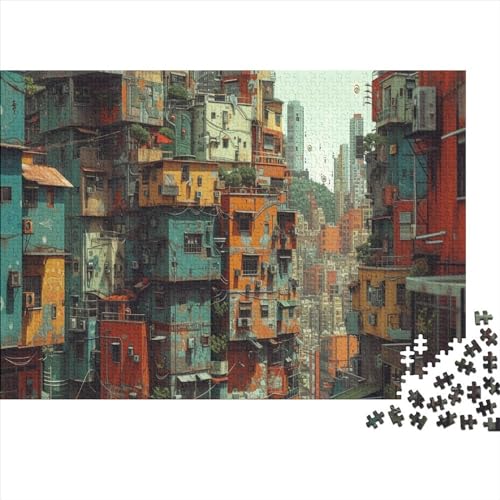 Colorful Buildings 500 Teile Puzzle Für Erwachsene Colorful Town Holzpuzzle 500pcs (52x38cm) von YiWanLiu