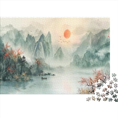 Oriental Mountain Vista 1000 Teile Puzzle Für Erwachsene Geeignet Ink Landscape Holzpuzzle Familienspaß Lernspielzeug 1000pcs (75x50cm) von YiWanLiu