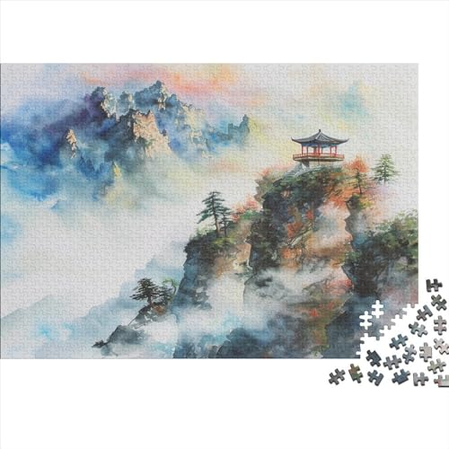 Oriental Mountain Vista 1000 Teile Puzzle Für Erwachsene Ink Landscape Holzpuzzle 1000pcs (75x50cm) von YiWanLiu