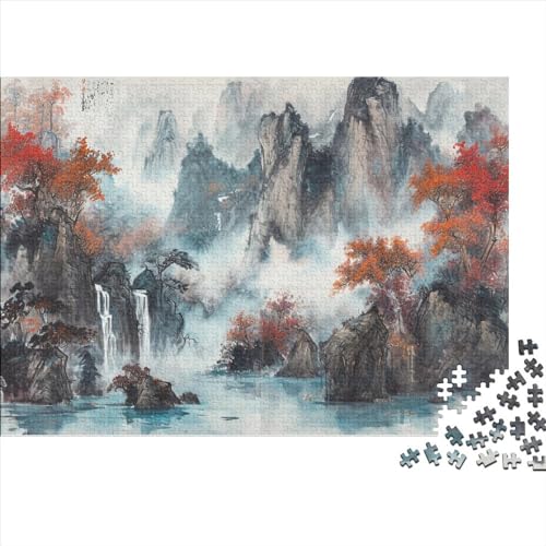 Oriental Mountain Vista 1000 Teile Puzzle Für Kinder Und Erwachsene Ab 14 Jahren Ink Landscape Holzpuzzle Familienspaß Denkspiel 1000pcs (75x50cm) von YiWanLiu