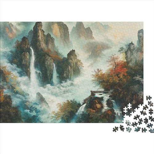 Oriental Mountain Vista 1000 Teile Puzzle Für Kinder Und Erwachsene Ab 14 Jahren Ink Landscape Holzpuzzle Familienspaß Denkspielzeug 1000pcs (75x50cm) von YiWanLiu