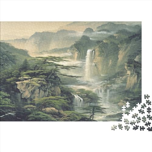 Oriental Mountain Vista 1000 Teile Puzzle Für Kinder Und Erwachsene Ab 14 Jahren Ink Landscape Holzpuzzle Familienspaß Lernspiel 1000pcs (75x50cm) von YiWanLiu