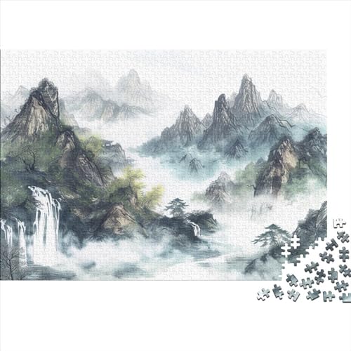 Oriental Mountain Vista 1000 Teile Puzzle Für Kinder Und Erwachsene Ab 14 Jahren Ink Landscape Holzpuzzle Herausfordernd Denkspiel 1000pcs (75x50cm) von YiWanLiu