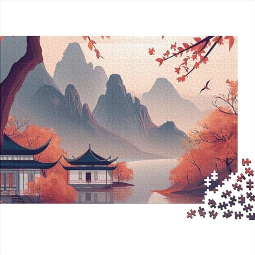 Oriental Mountain Vista 1000 Teile Puzzle Für Kinder Und Erwachsene Ab 14 Jahren Ink Landscape Holzpuzzle Herausfordernd Lernspiel 1000pcs (75x50cm) von YiWanLiu