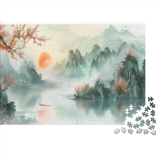 Oriental Mountain Vista 1000 Teile Puzzle Für Kinder Und Erwachsene Ab 14 Jahren Ink Landscape Holzpuzzle Herausfordernd Lernspielzeug 1000pcs (75x50cm) von YiWanLiu