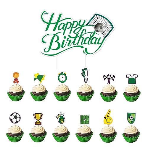 13 Stück Fußball Cupcake Toppers Fußball Kuchen Dekoration Sport Cupcake Picks Tortendeko für Fußball Sport Party Deko Baby Shower Kinder Jungen Geburtstag Mitgebsel von YiYaO