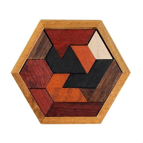 Gehirn-Puzzles für Workout-Probleme, sechseckiges Tangram-Puzzle aus Holz, Gehirn-Puzzle für Kinder und Erwachsene, Herausforderung aus Holz, Gehirn-Teaser-Puzzle-Spiel als Familientreffen-Geschenk von YiYeraio