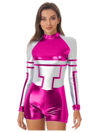 YiZYiF Damen Alien Kostüm Body Silber Metallic Astronauten Overall Space Outfit Für Halloween Karneval Faschnacht Pink L YiZYiF Damen Alien Kostüm Body Silber Metallic Astronauten Overall Space Outfit Für Halloween Karneval Faschnacht Pink L von YiZYiF