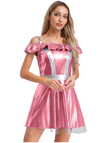 YiZYiF Damen Alien Kostüm Metallic Space Girl Kleid Weltall Kämpferin Verkleidung Glitzer Fasching Halloween Partykleid Schulterfrei Rosa XXL YiZYiF Damen Alien Kostüm Metallic Space Girl Kleid Weltall Kämpferin Verkleidung Glitzer Fasching Halloween Partykleid Schulterfrei Rosa XXL von YiZYiF