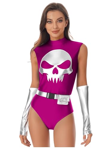 YiZYiF Damen Halloween Kostüm Weltraum Space Girl Outfit Skelett Overall Totenkopf Metallic Body Handschuhe Set Für Fasching Party Dunkelrosa XXL YiZYiF Damen Halloween Kostüm Weltraum Space Girl Outfit Skelett Overall Totenkopf Metallic Body Handschuhe Set Für Fasching Party Dunkelrosa XXL von YiZYiF