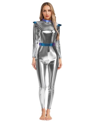 YiZYiF Damen Kostüm Alien Space Metallic 3D Mechanischer Roboter Jumpsuit Karneval Halloween Cosplay Ganzkörperanzug Silber 3XL YiZYiF Damen Kostüm Alien Space Metallic 3D Mechanischer Roboter Jumpsuit Karneval Halloween Cosplay Ganzkörperanzug Silber 3XL von YiZYiF