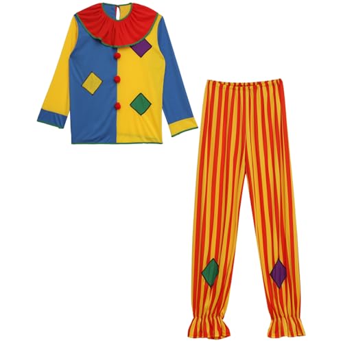 YiZYiF Erwachsene Clown Kostüm Set Clown Anzug Bunte Shirt Streifen Hose Clown Umhängtasche Zirkus Cosplay Karneval Fasching Party Typ A Set One Size von YiZYiF