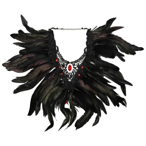 YiZYiF Halloween Natürliche Feder Cape Schal Gothic Achselzucken Mittelalter Federkragen Schulter Wrap Mottoparty Cocktail Maskerade Cosplay Typ B One Size von YiZYiF