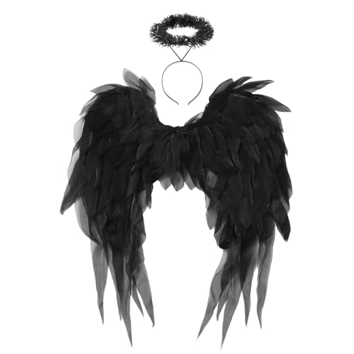 YiZYiF Halloween Schwebende Federflügel Und Engelhaar Reifen Für Weihnachts Fancy Dress Cosplay Party Schwarzes Set Einheitsgröße YiZYiF Halloween Schwebende Federflügel Und Engelhaar Reifen Für Weihnachts Fancy Dress Cosplay Party Schwarzes Set Einheitsgröße von YiZYiF