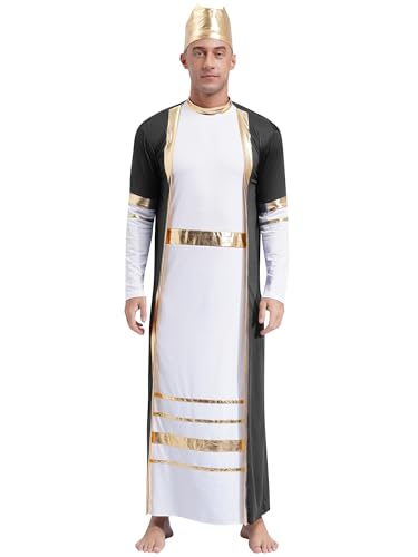 YiZYiF Herren Römischer Kaiser Kostüm Toga Tunika Kronen Set Mottoparty Karneval Kostüm Römer Griechen Cosplay Verkleidung Schwarz_A XL von YiZYiF