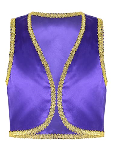 YiZYiF Jungen Weste Ärmellos Arabischer Prinz Jacke Kinder Fasching Halloween Party Outfit Märchen Orientalisches Prinz Orient Flaschengeiste Kleidung Violett_A 122-128 von YiZYiF