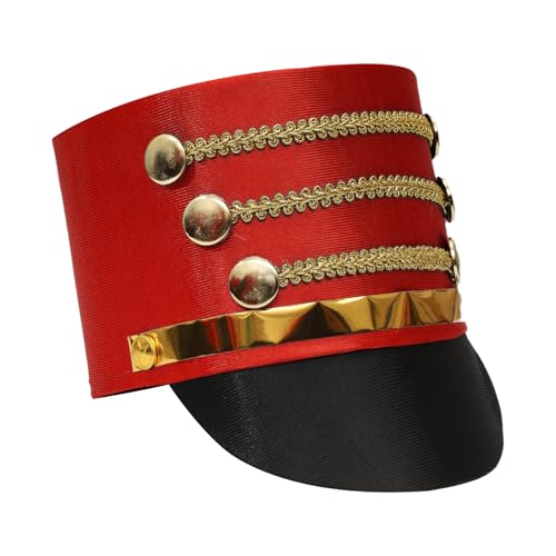 YiZYiF Kinder Vintage Majorette Hut Uniform Marching Band Hut Trommel Major Hut Kopfschmuck Royal Guard Kostüm Zubehör Cosplay Karneval Rot One Size von YiZYiF