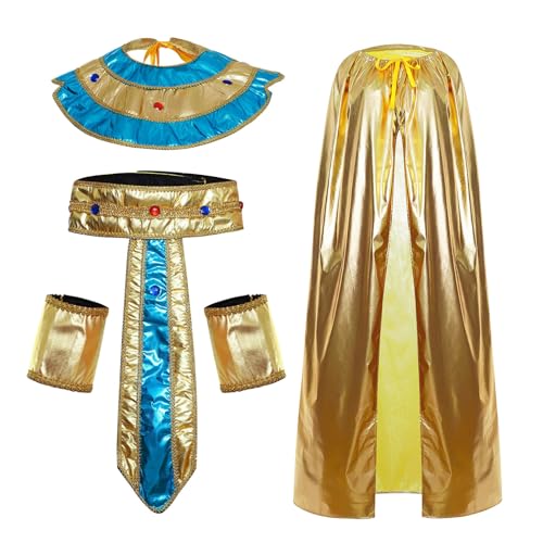 YiZYiF Kleopatra Kostüm Set Königin Stirnband Halskragen Armbänder Gürtel Golden Umhang Damem Ägyptische Party Halloween Maskerade Karneval Mottoparty Typ A One Size von YiZYiF