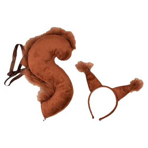 YiZYiF Mädchen Eichhörnchen Kostüm Zubehör Süße Eichhörnchen Ohren Stirnband Schwanz Set Lustige Squirrel Tier Cosplay Fasching Dunkelbraun One Size von YiZYiF