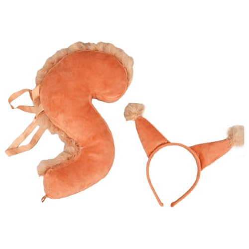 YiZYiF Mädchen Eichhörnchen Kostüm Zubehör Süße Eichhörnchen Ohren Stirnband Schwanz Set Lustige Squirrel Tier Cosplay Fasching Helles Bräunlichrot One Size von YiZYiF