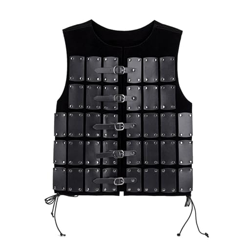 YiZYiF Mittelalterliche Vintage Brustpanzer Kunstleder Brust Rüstung Steampunk Ärmellos Weste mit Schnalle Gladiator Soldat Cosplay Kostüm Schwarz One Size von YiZYiF