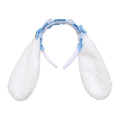 YiZYiF Ostern Plüsch Hasenohren Stirnband Lolita Spitze Kaninchenohren Haarband Bunny Kopfschmuck Cosplay Fasching Mottoparty Blauer See One Size von YiZYiF