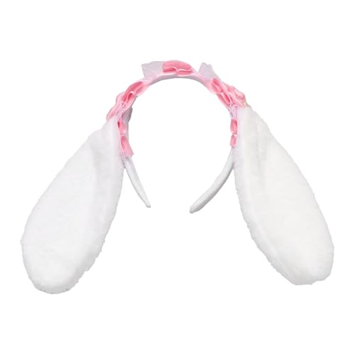 YiZYiF Ostern Plüsch Hasenohren Stirnband Lolita Spitze Kaninchenohren Haarband Bunny Kopfschmuck Cosplay Fasching Mottoparty Rosa One Size von YiZYiF