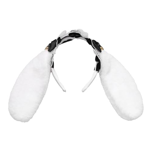 YiZYiF Ostern Plüsch Hasenohren Stirnband Lolita Spitze Kaninchenohren Haarband Bunny Kopfschmuck Cosplay Fasching Mottoparty Schwarz One Size von YiZYiF