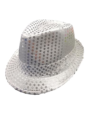 YiZYiF Unisex Erwachsene Kinder Paillettenhut Glitzer Partyhut Karneval Fasching Pailetten Bogart Trilby Hut Disco Jazz Hip Hop Performance Zubehör Silber-Erwachsene One Size von YiZYiF