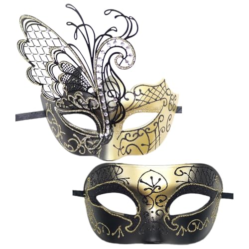 YiZYiF Venezianische Maske Paar Maskerade Maske Halb Maske Party Halloween Karneval Fasching Party Abschlussball Kostüm Accessoires Gold One Size von YiZYiF