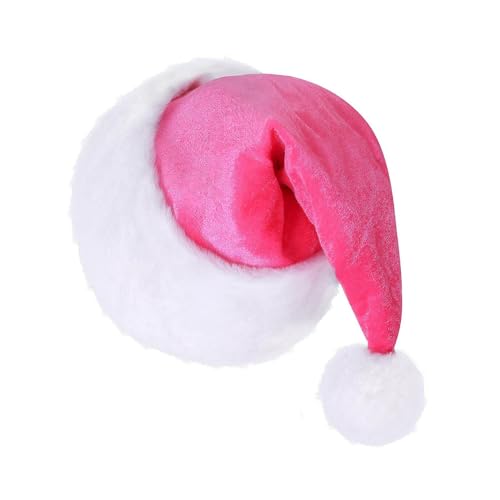 YiZYiF Weihnachtsmütze Plüsch Fellrand Nikolausmütze Weihnachtsfeier Partyhut Weihnachtsmann Mütze Santa Mütze Weihnachtszubehör Rosa One Size von YiZYiF