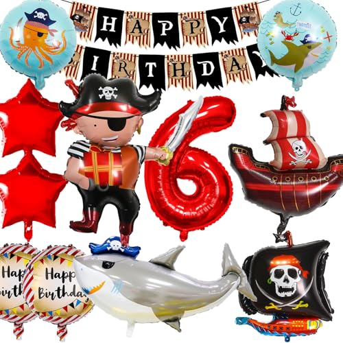 YianHien Piraten Geburtstagsdeko Luftballons für Junge & Mädchen, Piraten Theme Party Deko für Kinder Geburtstag, Kindergeburtstag Deko Piratenschif Folienballons, Piratenparty (6 Jahre) von YianHien